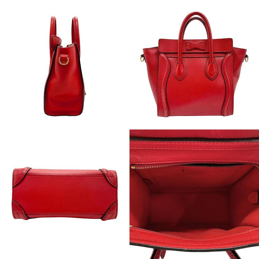 Celine Bag Leather Shopper Crossbody Luggage Red Shoulder Gold
